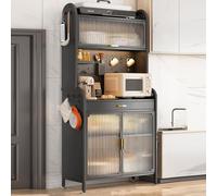 Étagère de boulanger de cuisine à 5 niveaux avec étagères réglables, portes transparentes et rangement pour une niisation efficace - Étagère grise élégante pour les cuisines modernes