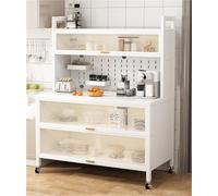 Étagère de boulanger de cuisine à 5 niveaux, support multifonctionnel pour micro-ondes et armoire de rangement avec porte rabattable pour la maison, 100 cm, solution de rangement blanche