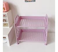 Étagère de Bureau à 2 Couches, Support de Rangement de Papeterie Cosmétique Empilable Pliable à Double Couche avec Conception de Garde-Corps Latéral, pour L'organisation du (Violet Clair)