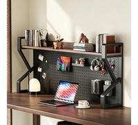 Étagère de bureau à 2 niveaux avec panneau perforé en métal pour la maison, le bureau et les postes de travail d'artisanat (noir et marron, 54,9 cm) Solution de rangement élégante avec accessoires