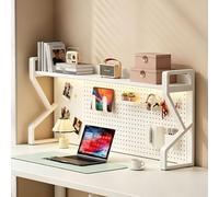 Étagère de bureau à 2 niveaux avec panneau perforé en métal pour la maison, le bureau et les postes de travail d'artisanat (blanc 114,8 cm)