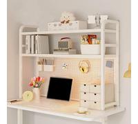 Étagère De Bureau À 2 Niveaux - Bibliothèque De Bureau En Métal Pour Ordinateur, Étagère De Comptoir Polyvalente, Étagères De Rangement De Bureaux Autonome, Pour Bureaus, Maison Ou Dortoir(White,95*20