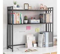 Étagère De Bureau À 2 Niveaux, Bibliothèque Industrielle Et Métal, Étagère De Rangement Réglable Pour Bureau, Maison Ou Dortoir, Organisateur De Comptoir(Black,75cm/29.5")