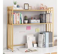 Étagère De Bureau À 2 Niveaux, Bibliothèque Industrielle Et Métal, Étagère De Rangement Réglable Pour Bureau, Maison Ou Dortoir, Organisateur De Comptoir(Gold,95cm/37.4")