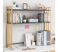 Étagère De Bureau À 2 Niveaux, Bibliothèque Industrielle Et Métal, Étagère De Rangement Réglable Pour Bureau, Maison Ou Dortoir, Organisateur De Comptoir(Gold Black,75cm/29.5")