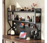 Étagère de bureau à 3 niveaux avec panneau perforé en métal pour la maison, le bureau et les travaux manuels, 114 cm de long, solution de rangement élégante pour accessoires (noir)