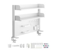 Étagère de bureau à pince de 60 cm avec panneau perforé - Rangement multifonction pour la maison, le bureau, le dortoir, la chambre - Installation facile - Solution peu encombrante - Blanc