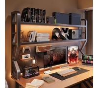 Étagère De Bureau - Bibliothèque De Bureau À 2 Niveaux, Présentoir De Rangement De Bureaux Avec Panneau Perforé, Organisateur De Rangement De Comptoir Pour Bureaux Ou Chambre(115*25*99cm)