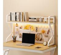 Étagère de Bureau Blanche avec Rangement intégré, Grande capacité de présentation, étagère de comptoir à Plusieurs Niveaux avec Panneau grillagé, idéale pour la Maison, Le Bureau ou Une Chambre d'étu
