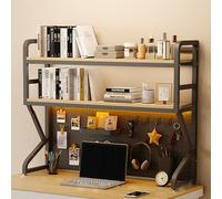 Étagère de Bureau Blanche avec Rangement intégré, Grande capacité de présentation, étagère de comptoir à Plusieurs Niveaux avec Panneau grillagé, idéale pour la Maison, Le Bureau ou Une Chambre d'étu