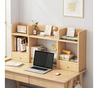 Étagère De Bureau En Bois À 2 Niveaux, Étagère De Rangement Ouverte, Bureau D'ordinateur, Bibliothèque, Étagère De Rangement Avec Tiroirs(Rubberwood color,100cm/39in)