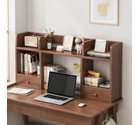 Étagère De Bureau En Bois À 2 Niveaux, Étagère De Rangement Ouverte, Bureau D'ordinateur, Bibliothèque, Étagère De Rangement Avec Tiroirs(Walnut,100cm/39in)