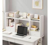 Étagère De Bureau En Bois À 2 Niveaux, Étagère De Rangement Ouverte, Bureau D'ordinateur, Bibliothèque, Étagère De Rangement Avec Tiroirs(White,100cm/39in)