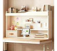 Étagère De Bureau En Bois À 2 Niveaux, Organisateur De Bureau Avec Panneau Perforé En Métal, Support De Rangement Et D'exposition Pour Comptoir, Pour Dortoir, Bureaux(With Drawer,L120cm/47.2'')