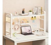 Étagère de bureau en métal à 2 niveaux, présentoir avec panneaux grillagés, étagère de bureau pour ordinateur, idéale pour la maison, le bureau ou une résidence étudiante - Blanc, 95 cm / 37