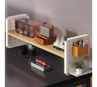 Étagère de Bureau, Multi Niveaux Réglable Structure X Renforcée Stable et Longue Durée D'Utilisation étagère de Bureau Maison Dormitorio(White+Natural Wood,40 * 22 * 15cm)