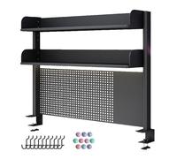 Étagère de bureau réglable avec plateau de rangement en métal, parfaite pour organiser les accessoires de bureau, comprend une planche perforée et des crochets pour un maximum de commodité