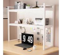 Étagère de bureau réglable en métal avec panneau perforé, 2 niveaux de rangement pour la maison, le bureau, la chambre, 70 cm de largeur x 30 cm de profondeur, design blanc élégant