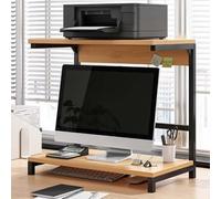 Étagère De Bureau / Support Pour Imprimante À 2 Niveaux, Support D'écran, Organisateur De Bureau Multifonction En Bois Et Métal, Pour Ordinateur Portable, Imprimante, Espace(Natural,48*30*55cm)