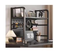 Étagère De Bureau - Système D'étagères Modulaires À Panneaux Perforés, Style Industriel À 2 Niveaux Avec 20 Crochets, Organisateur De Bureau Peu Encombrant Pour Bureau À Domicile(Black,135x20x68cm)