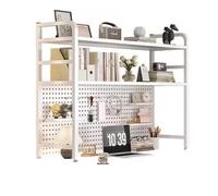 Étagère De Bureau - Système D'étagères Modulaires À Panneaux Perforés, Style Industriel À 2 Niveaux Avec 20 Crochets, Organisateur De Bureau Peu Encombrant Pour Bureau À Domicile(White,95x20x98cm)