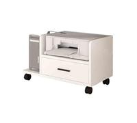 Étagère de chevet pour imprimante - Organiseur de bureau mobile - Étagère simple sous le bureau - Étagère d'imprimante avec tiroir - Support d'imprimante avec rangement (blanc)
