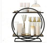 Étagère de comptoir à 2 niveaux pour le rangement du maquillage et des cosmétiques dans la salle de bain, la chambre à coucher ou la cuisine en acier au carbone (marron)