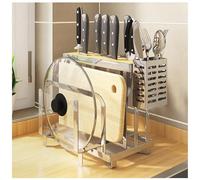 Étagère de comptoir de cuisine en acier inoxydable et bloc de couteaux - Égouttoir multifonction pour planches à découper, couteaux, ustensiles et couverts, organiseur gain de place