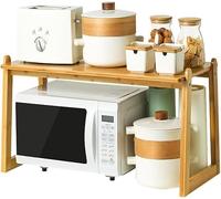 Étagère de comptoir for Micro-Ondes, Support de Four en Bambou à 2 Niveaux, Support Multifonctionnel, Grille-Pain for appareils électroménagers, Rangement for Condiments(A,60CM)