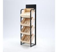 Étagère de Cuisine 3/4 Niveaux en Bois Massif pour Fruits et Légumes, Présentoir de Snacks Grand Modèle pour Supermarché Commercial, pour Oignons et Pommes de Terre(C-4 Tier)