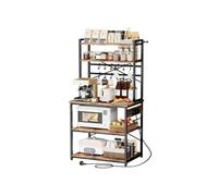 VEVOR Étagère de Cuisine, Meuble de Rangement 80x40x161,8 cm, avec Multiprise Intégrée et Câble de 1,5 m, Support pour Micro Ondes, Bar à Café, Épices, Vaisselle, Multi Niveaux et 12 Crochets en S