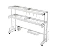étagère de cuisine à 2 niveaux Égouttoir à vaisselle en acier inoxydable Argent Organisateur extensible au-dessus de l'évier de cuisine