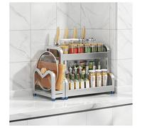 Étagère de cuisine à 2 niveaux, grand égouttoir à vaisselle multifonction en acier inoxydable avec pieds réglables, offre de l'espace pour les épices, les couteaux, les planches à découper et convient