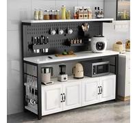 Étagère de cuisine à 4 niveaux avec 4 portes, support pour micro-ondes et panneau arrière perforé à monter soi-même, nizer de rangement blanc et noir, panneau de commande large de 50 cm, meuble de