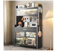 Étagère de cuisine à 5 niveaux avec étagères réglables et tiroir multifonctionnel pour micro-ondes, buffet et café, garde-manger, noir, 179 x 80 cm