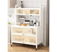 Étagère de cuisine à 5 niveaux - Meuble de rangement multifonctionnel pour micro-ondes et buffet avec porte rabattable Idéal pour la maison et le salon et le rangement des accessoires