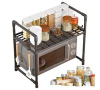 Étagère de cuisine à plusieurs niveaux - Cadre de rangement extensible - Support utilitaire avec crochets de suspension - Station de machine à pain pour espaces compacts, garde-manger, garage