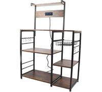 Étagère de cuisine à plusieurs niveaux en acier et bois - support pour micro-ondes, station de bar à café, support pour épices et casseroles avec prise électrique