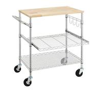 Étagère de cuisine à roulettes à 3 niveaux avec plateau en bois de chêne, chariot avec îlot de cuisine, chariot pour micro-ondes et chariot à café avec crochets pour salle à manger Étagère