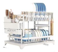 Étagère de cuisine avec double capacité pour assiettes, bols, baguettes et tasses, comprend un bec de drainage rétractable pour empêcher l'eau de s'accumuler sur les comptoirs (noir 3)