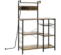 Etagère de cuisine avec prises intégrées, armoire de cuisine pour micro-ondes avec étagères et panier en maille, industriel, marron