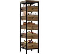 Étagère de Cuisine Bibliothèque D'angle avec Tiroir Métal et Bois Étagère de Rangement Étroite 5 Tiroirs pour Fruits et Légumes Étagère Haute à 5 Niveaux pour Salon ou Chambre 30 × 40 × 114 cm