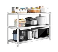 Étagère de cuisine en acier inoxydable，étagère de four à micro-ondes à 3 niveaux，hauteur réglable，support pour casseroles et poêles，étagère métallique sur pied pour cantines，restaurants(100x30x80cm)