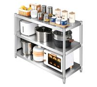 Étagère de cuisine en acier inoxydable，support de rangement pour four à micro-ondes，table de restauration commerciale à 3 niveaux，étagère sur pied en métal，hauteur réglable Organisateur(70x45x80cm)
