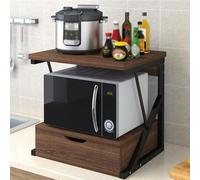 Étagère de cuisine en bois à 2 niveaux avec tiroir, support pour micro-ondes et étagère d'imprimante, rangement peu encombrant pour bureau à domicile