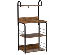 Étagère de cuisine - HOMCOM -3 étagères plateau crocets - 60 x 40 x 125 cm - aspect effet bois d'acajou - châssis acier noir