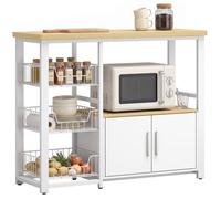 Étagère de cuisine - HOMCOM - 3 paniers 2 portes plan de travail support de micro-ondes - bois - 100x35x80cm - blanc et chêne