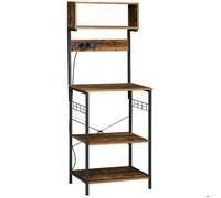 Étagère de cuisine HOMCOM support pour micro-ondes avec 2 chargeurs USB et 2 prise de courant, 5 crochets et étagère réglable