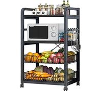 Étagère de cuisine industrielle avec support pour micro-ondes - Étagère de rangement utilitaire pour épices et imprimantes - Design moderne - Gain de place - Noir - 4 niveaux