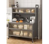 Étagère de cuisine multifonctionnelle pour four à micro-ondes et meuble de rangement élégant avec porte rabattable, parfait pour la maison et solutions de rangement efficaces